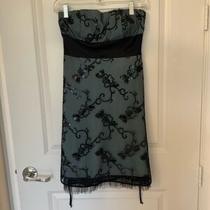 Formal Tie-Back Dress with Tulle/Mesh/Sequin Detail